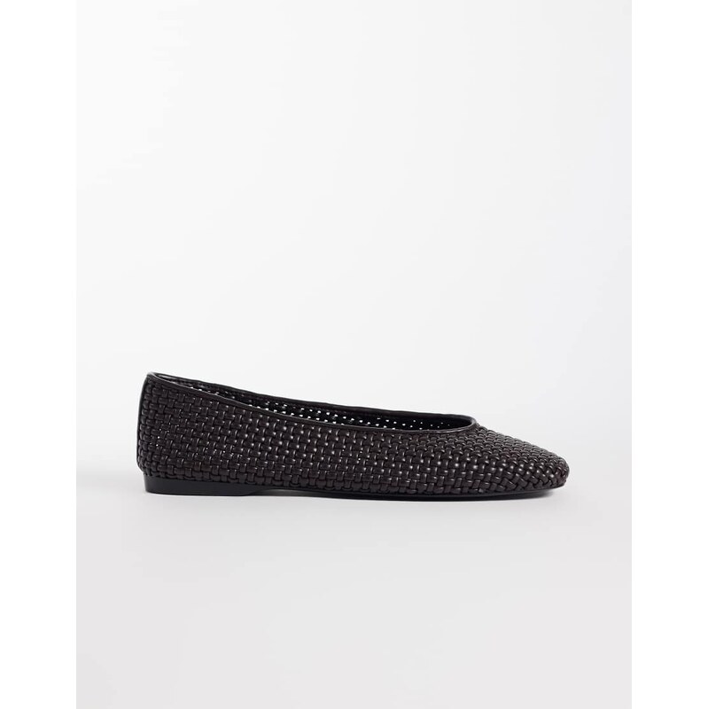 Mango faux leather woven flat shoe in dark brown 115403175