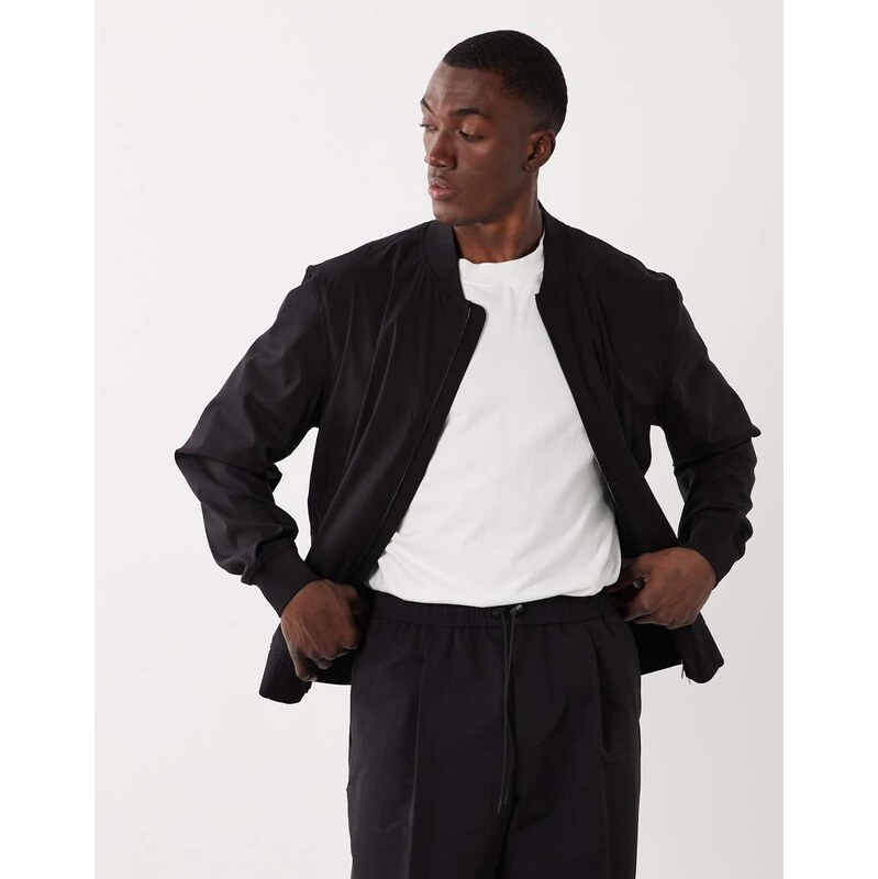Mango zip thorugh high neck jacket in black