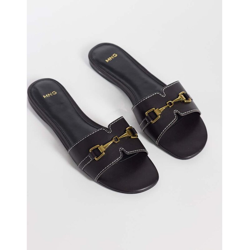 Mango faux leather buckle detail slider in medium brown 115403198