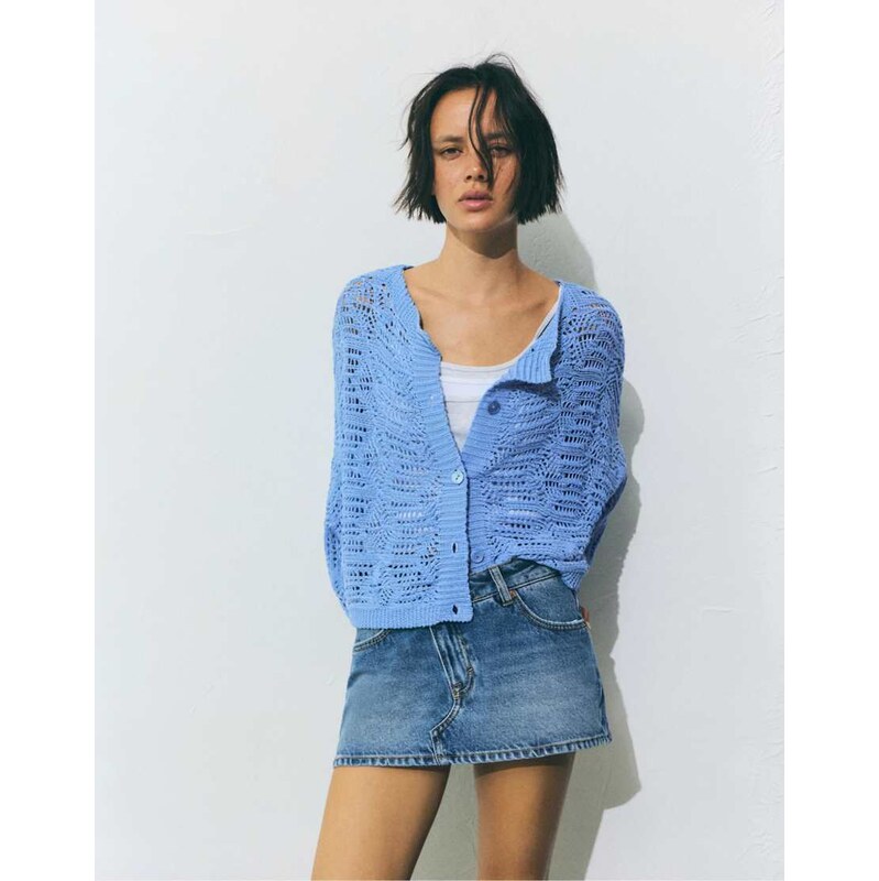 Pull&Bear Cutwork knit cardigan in blue 115403205