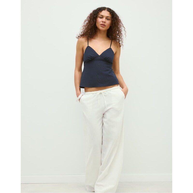Stradivarius Rustic strappy top in dark blue-Navy 115403225