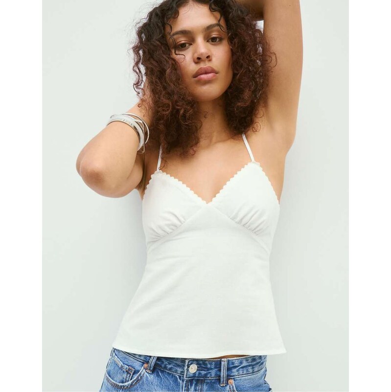 Stradivarius Rustic strappy top in ecru-White 115403229