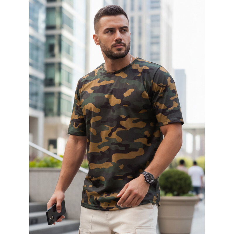 BASIC Khaki maskáčové pánské tričko Maskáčová