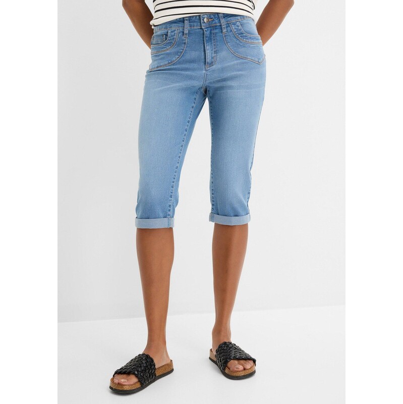 bonprix Džíny Straight Mid Waist, cropped modrá Žena