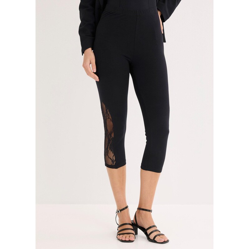 bonprix Capri legíny s krajkou černá Žena 115404999