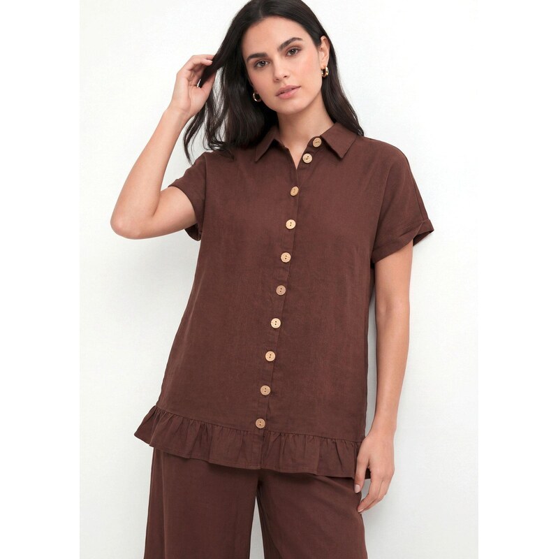 bonprix Oversize dlouhá halenka ze lněné směsi hnědá Žena