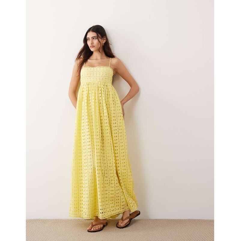 ARRANGE trapeze cami broderie maxi dress in bright yellow 115406956