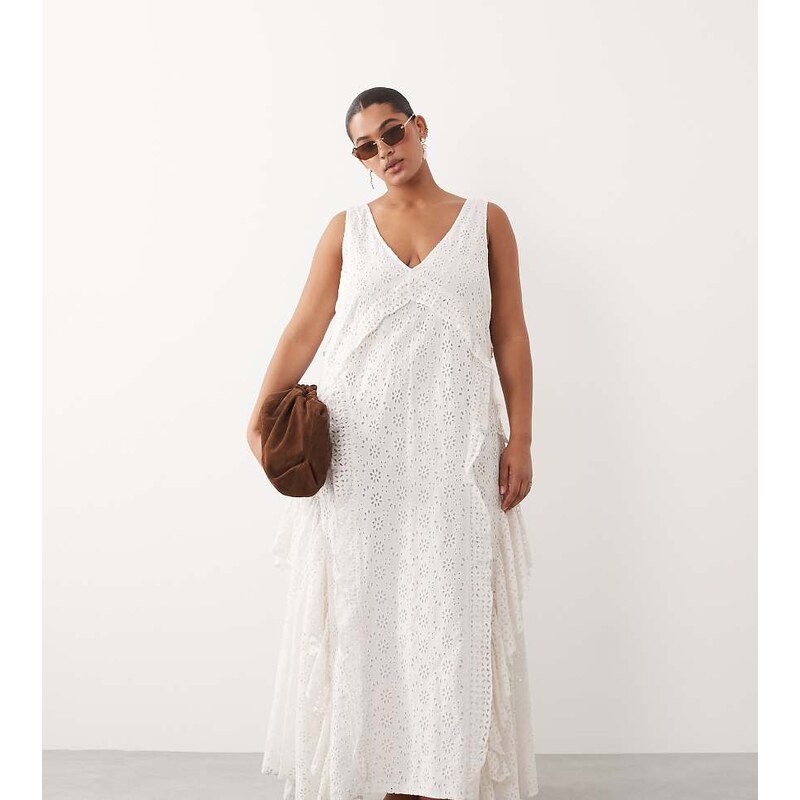 ARRANGE Curve broderie tiered maxi dress in white