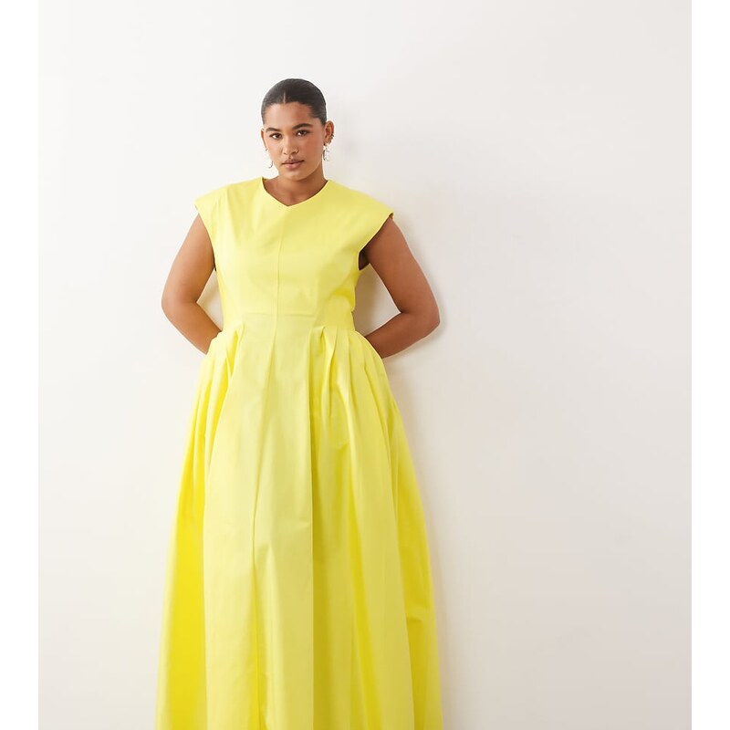 ARRANGE Curve pleated cinched waist maxi dress in yellow