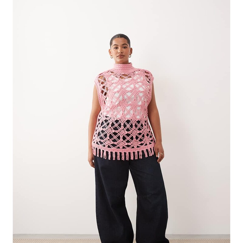 ARRANGE Curve open knit sleeveless top in pink 115519420