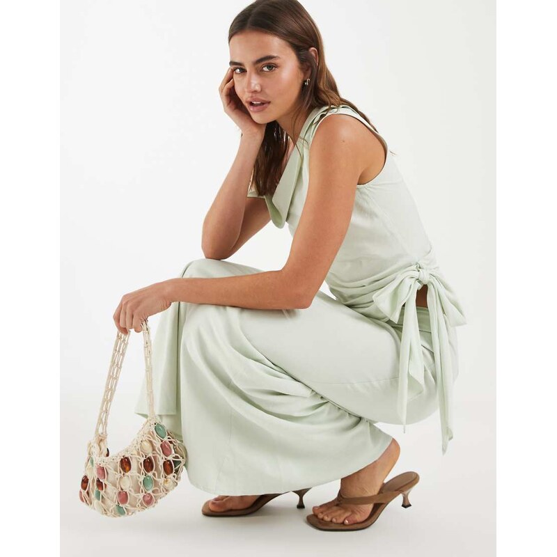 Bronze Snake Kallie off shoulder top and skirt set in matcha