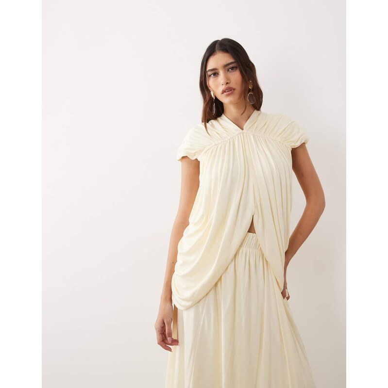 ARRANGE channel detail longline draped top co-ord in buttermilk-Yellow 115407029