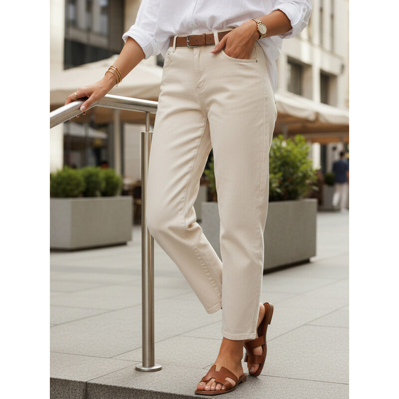 Dámské džíny regular fit high rise ecru FashionStreet UY2987