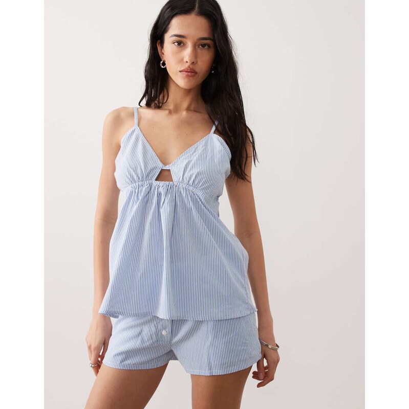 Esmee beach crop top co-ord in blue & white stripe 115679118