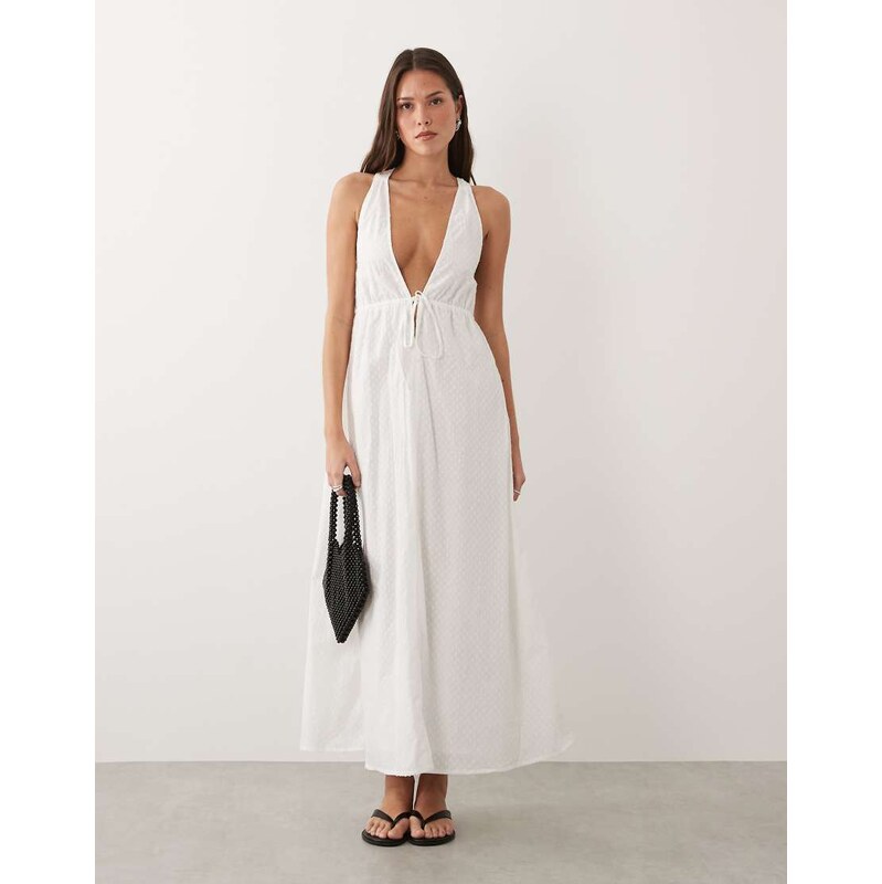 Esmee dobby detail sheer maxi beach dress in white