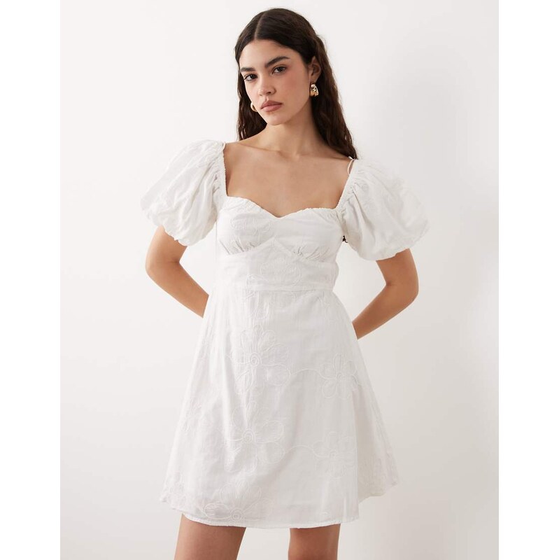 New Look cornelli puff sleeve mini dress in white