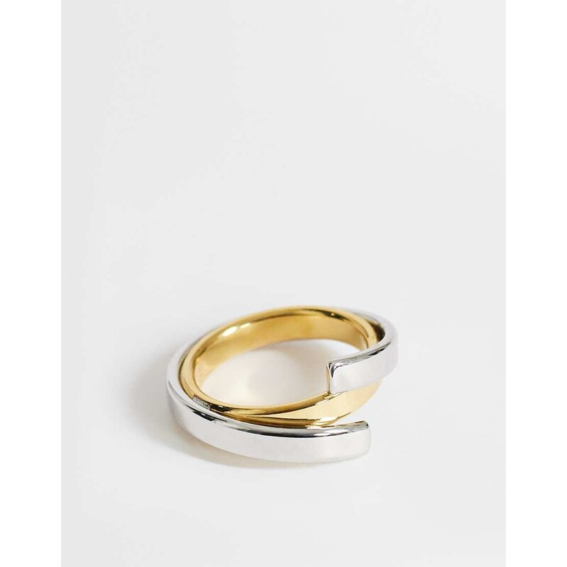 Topshop Ruth waterproof overlapping ring in stainless silver