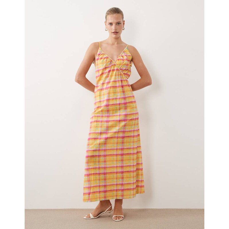 Never Fully Dressed Marisol midi dress in pink check 115591618