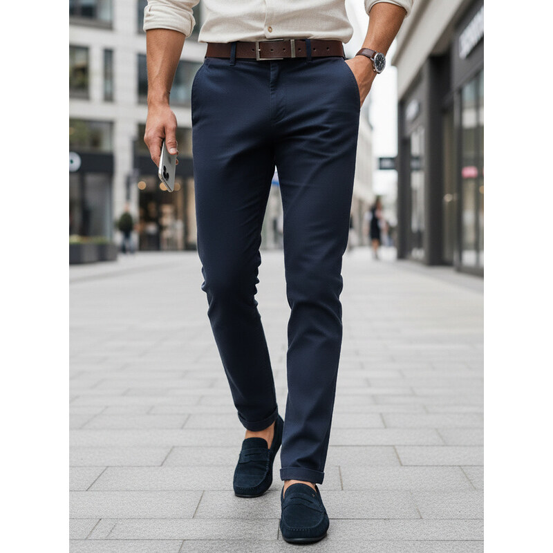 Pánské chino kalhoty slim fit ležérní elegantní tmavě modré