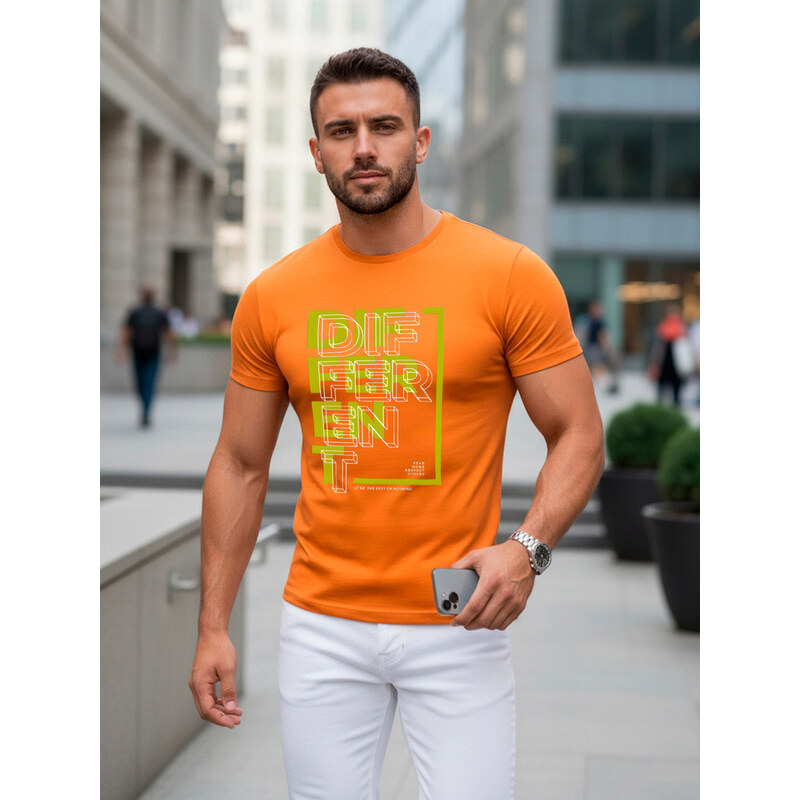 Pánské oranžové tričko s potiskem FashionStreet NX5008R