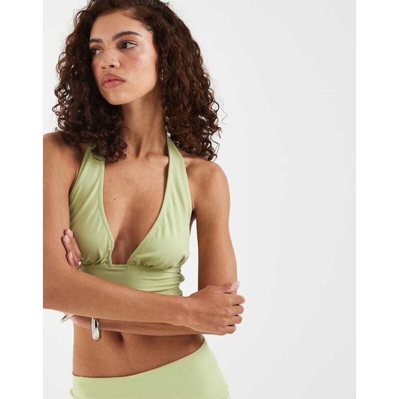 Motel Luster plunge halter top in pistachio co-ord-Green