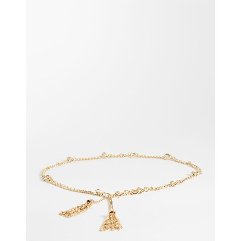 ASOS DESIGN chain tassel belt in gold 115407021