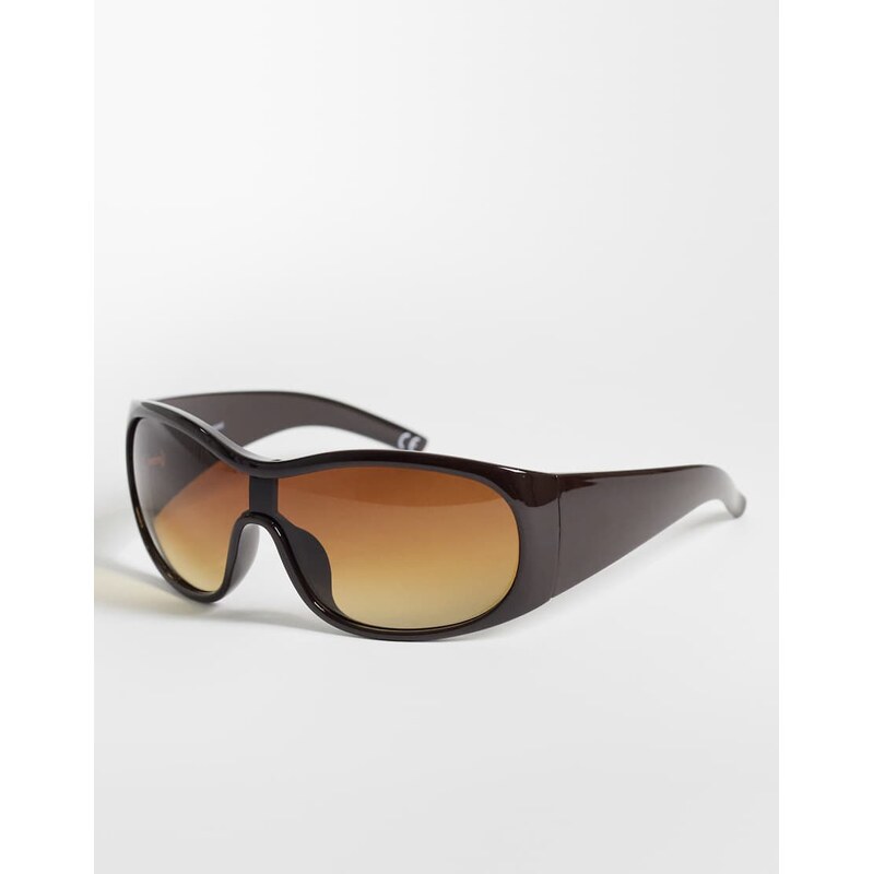 ASOS DESIGN oversized aviator wrap sunglasses in crystal brown