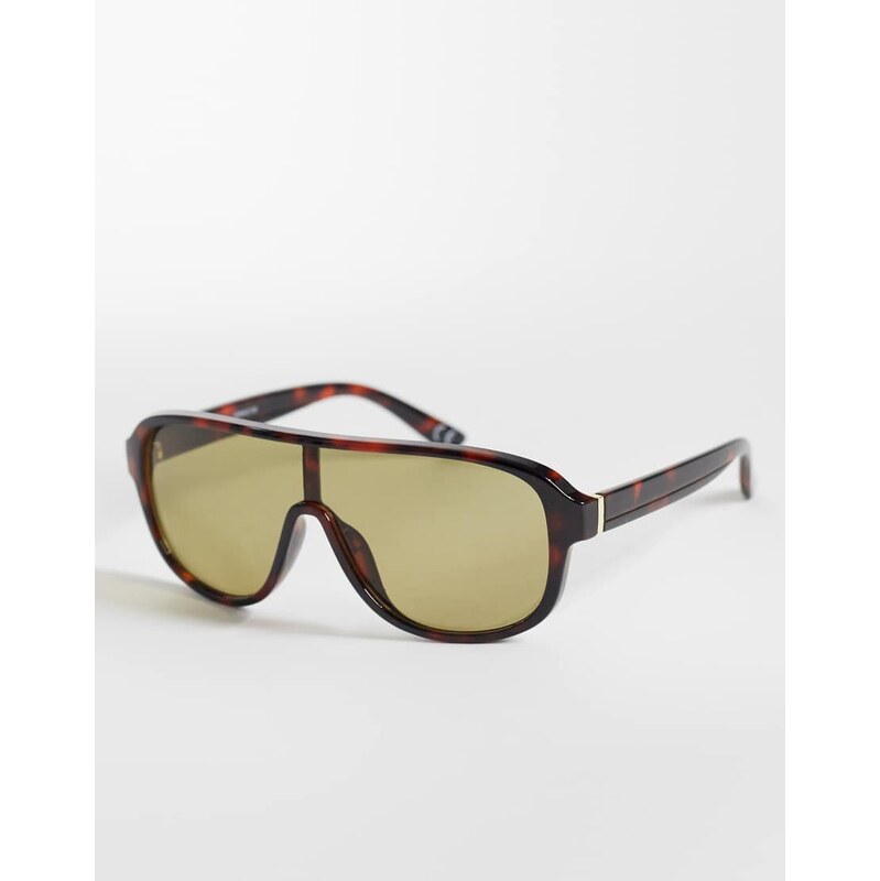 ASOS DESIGN tort wrap aviator sunglasses with brown lens