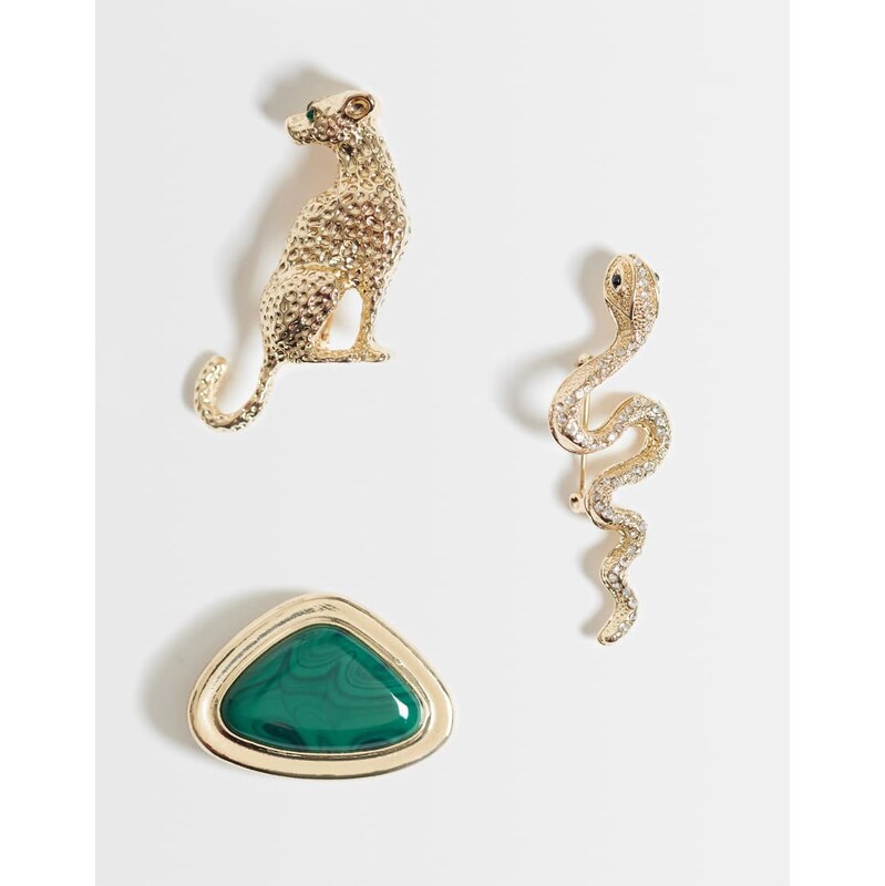 ASOS DESIGN pack of 3 mixed brooches in gold tone 115407046