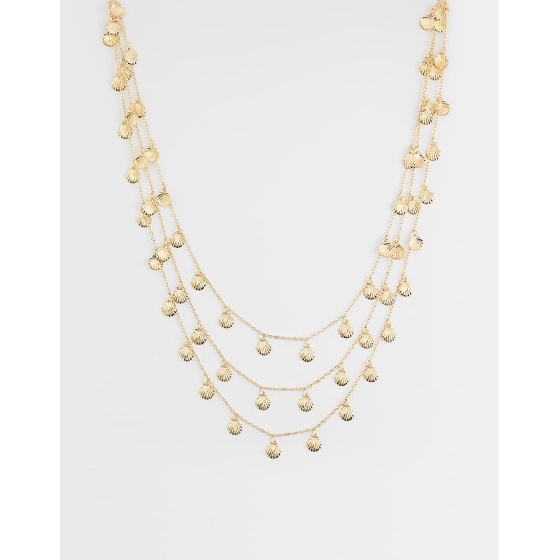 ASOS DESIGN multi-row necklace with mini shell charms in gold
