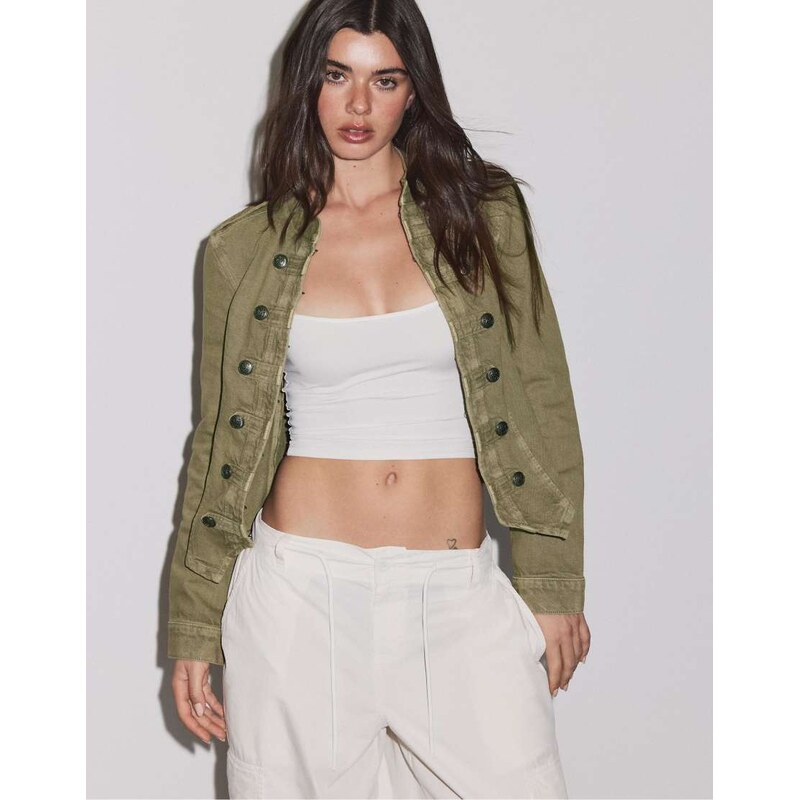 Stradivarius Twill jacket with buttons in khaki-Green 115407064