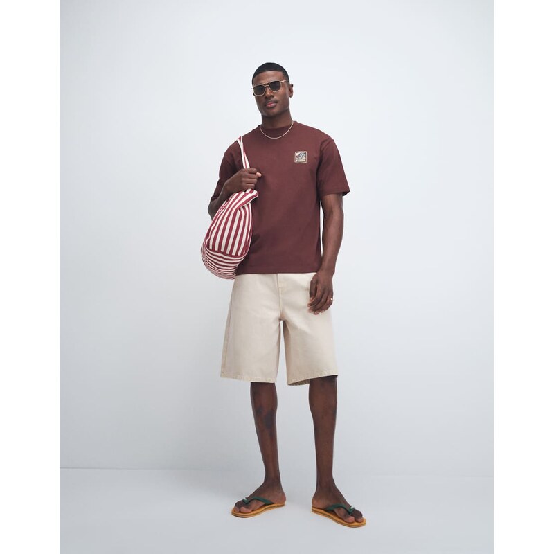 ASOS DESIGN loose denim jorts in ecru-Neutral
