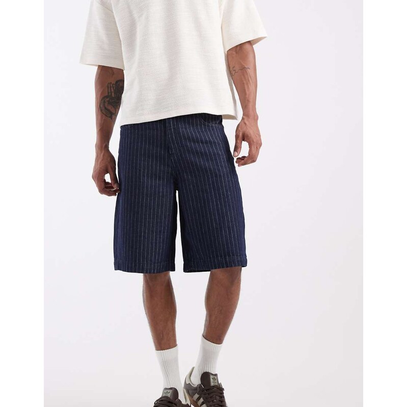 ASOS DESIGN lightweight loose striped denim jorts in dark wash