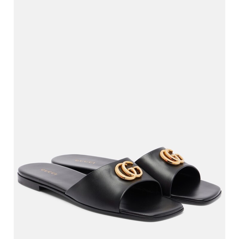 Gucci Double G kůžové pantofle v barvě černá