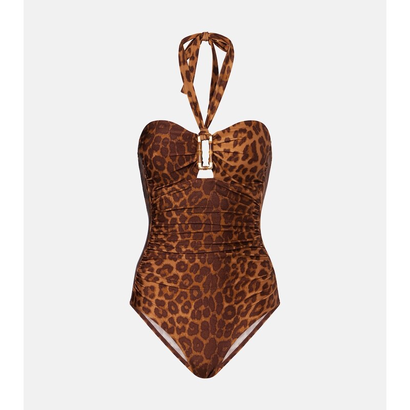 Zimmermann Mahon leopard-print halterneck swimsuit