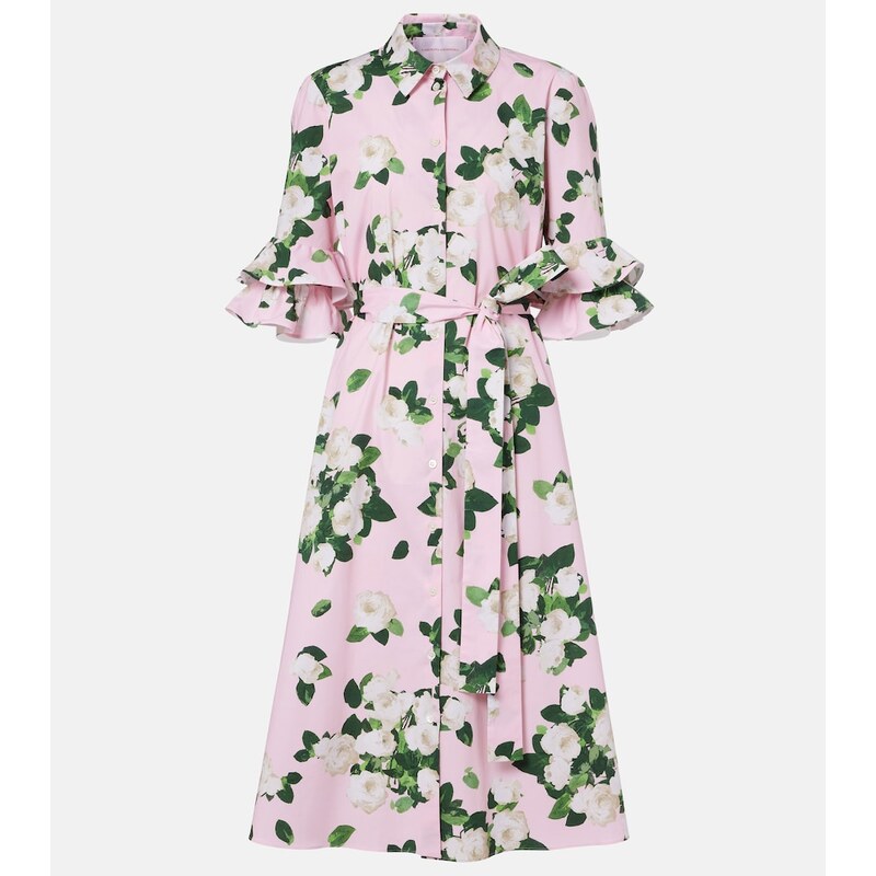 Carolina Herrera Belted floral cotton-blend shirt dress