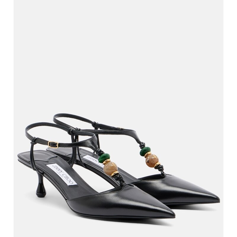 Jimmy Choo Lauri embellished leather slingback pumps