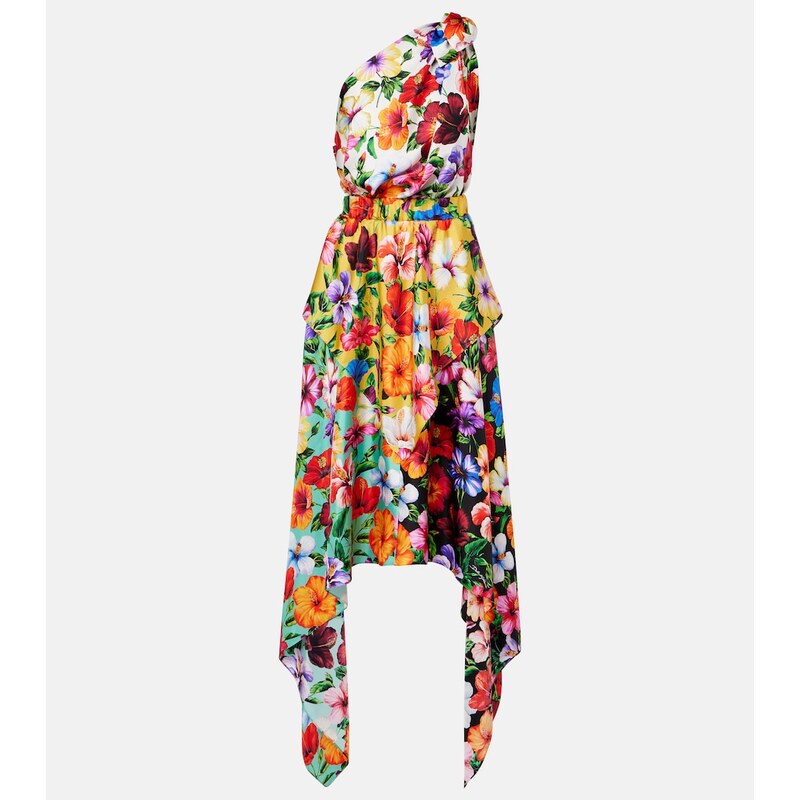 Dolce&Gabbana Floral one-shoulder silk midi dress