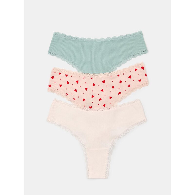 Sinsay - Bavlněná tanga s ozdobnou krajkou 3 pack - vícebarevná 115408396