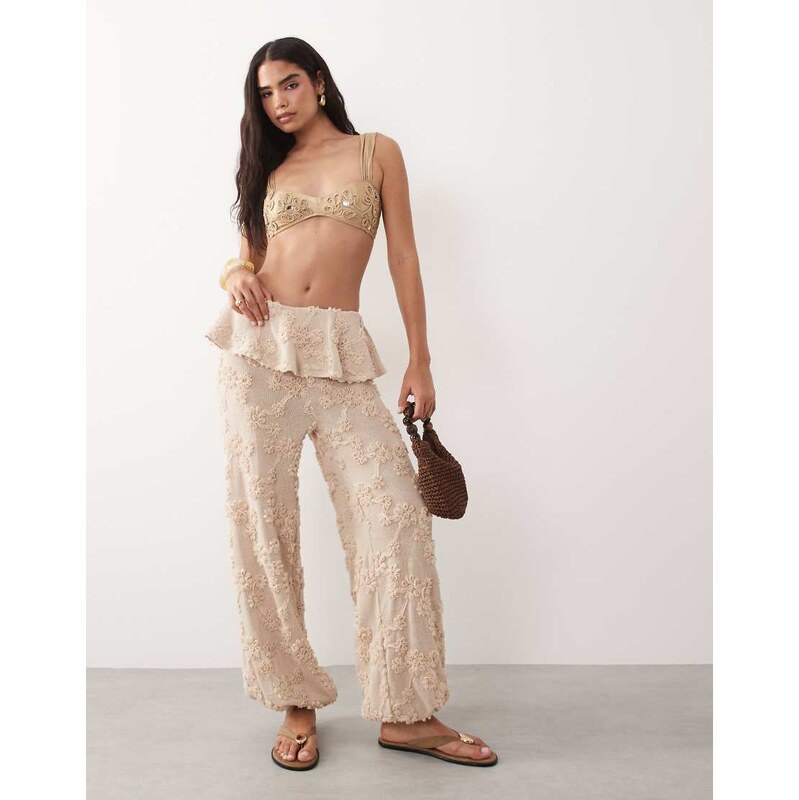 ASOS LUXE trouser with skirt overlayer in floral texture in