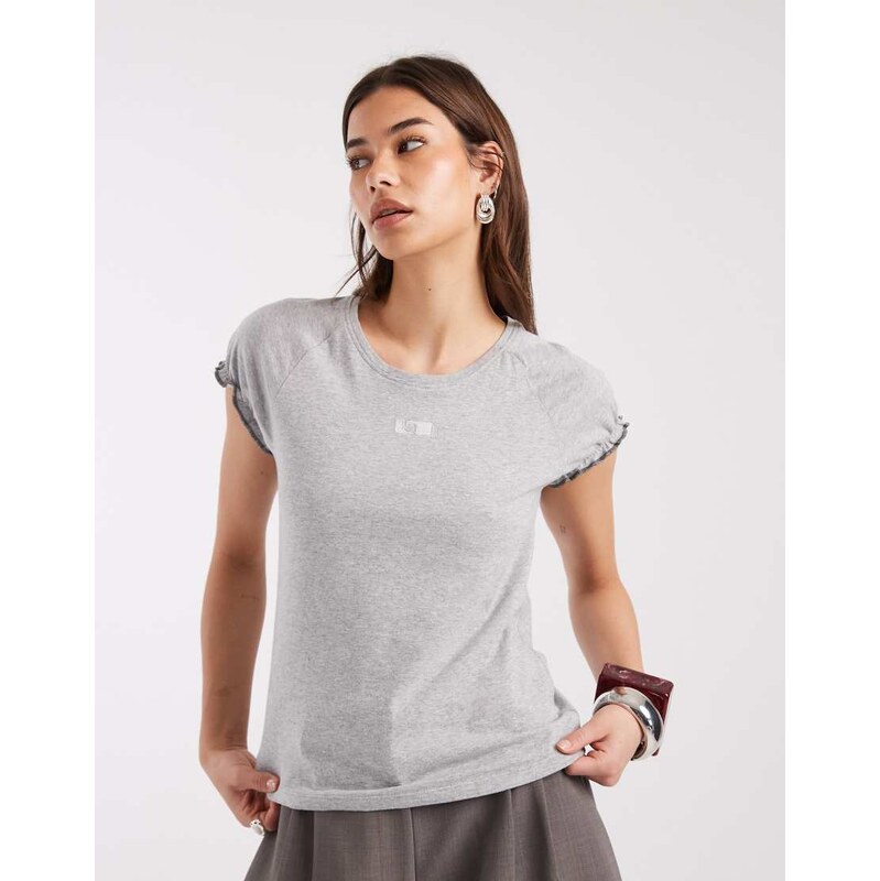 Laagam zaira embroidered logo t-shirt in grey 115409196