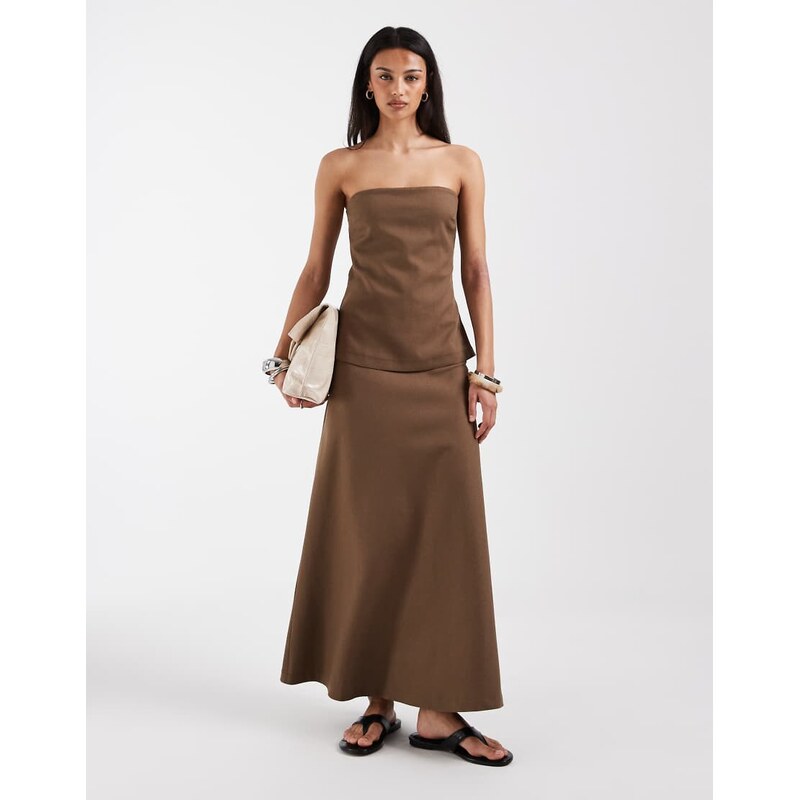 Bronze Snake Riley off shoulder maxi dress in dark chocolate-Brown 115409212