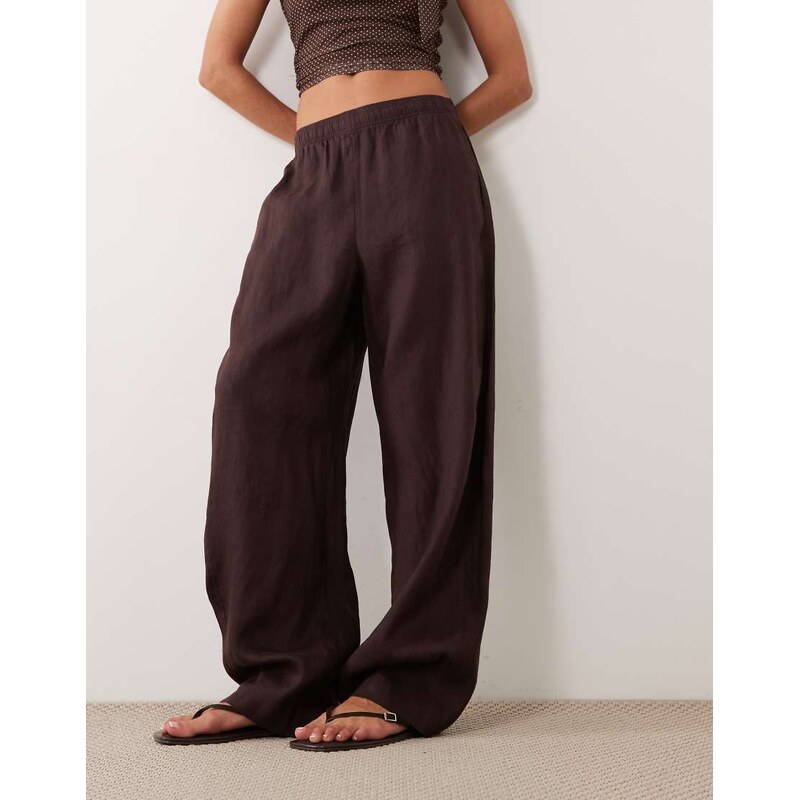 ARKET linen barrel leg linen trousers in chocolate brown
