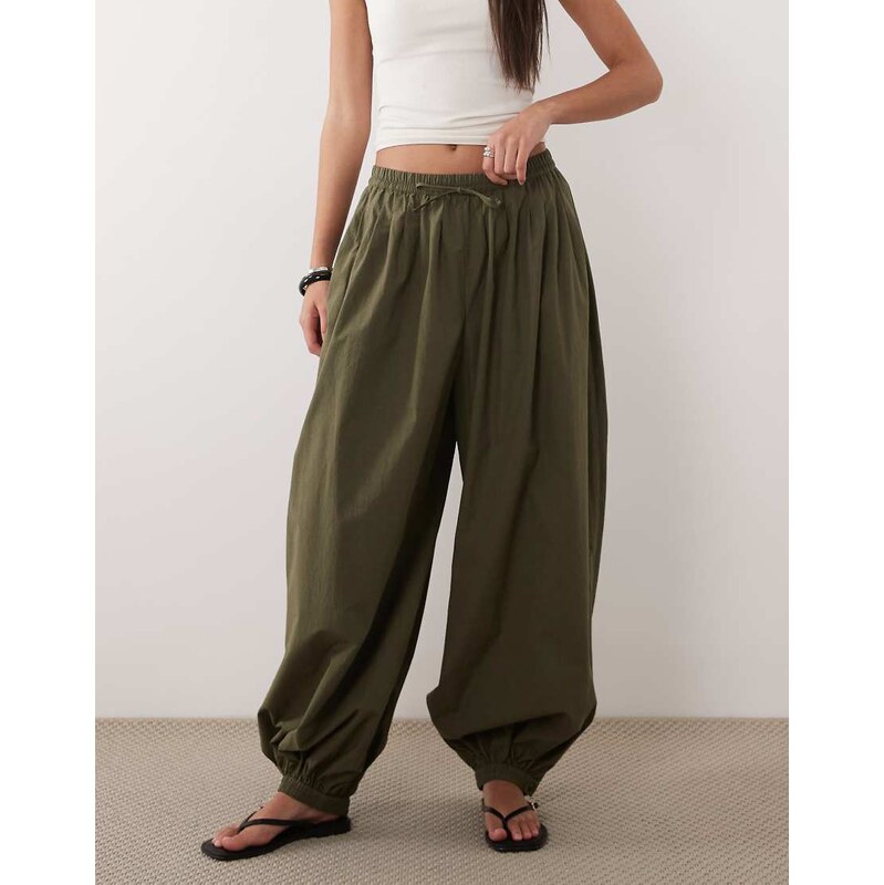 ARKET pure cotton balloon trousers in khaki-Green