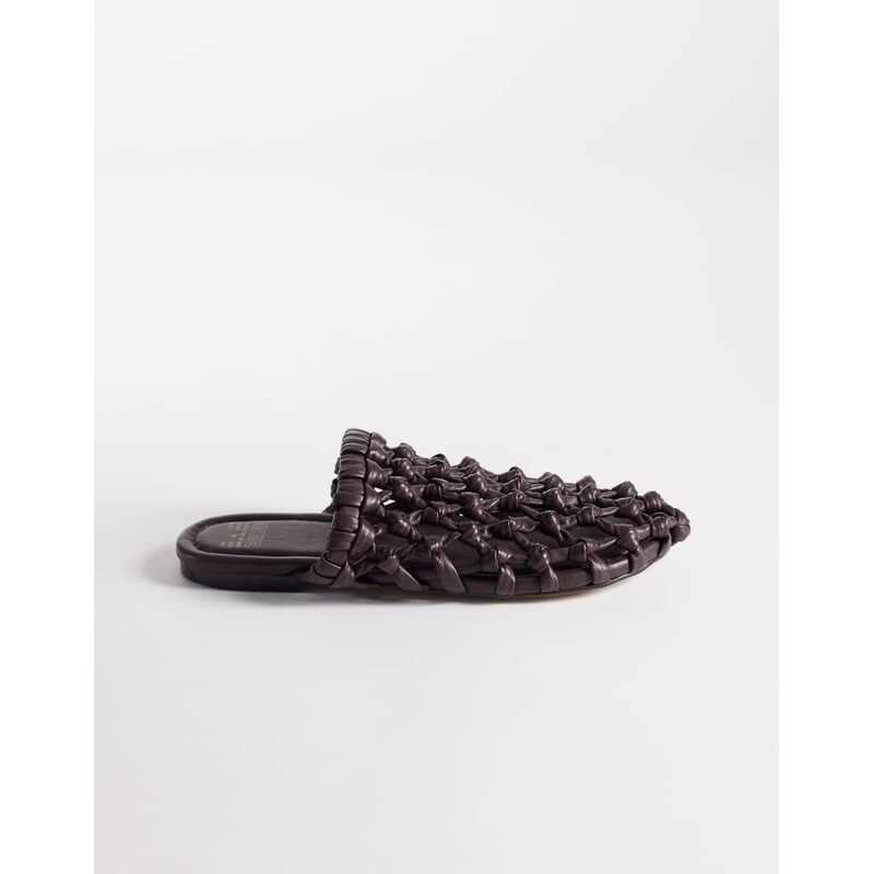 Bronx Ann-aya woven flat mules in coffee bean-Brown 115409038