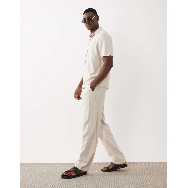 ASOS DESIGN co-ord straight linen blend trousers in stone