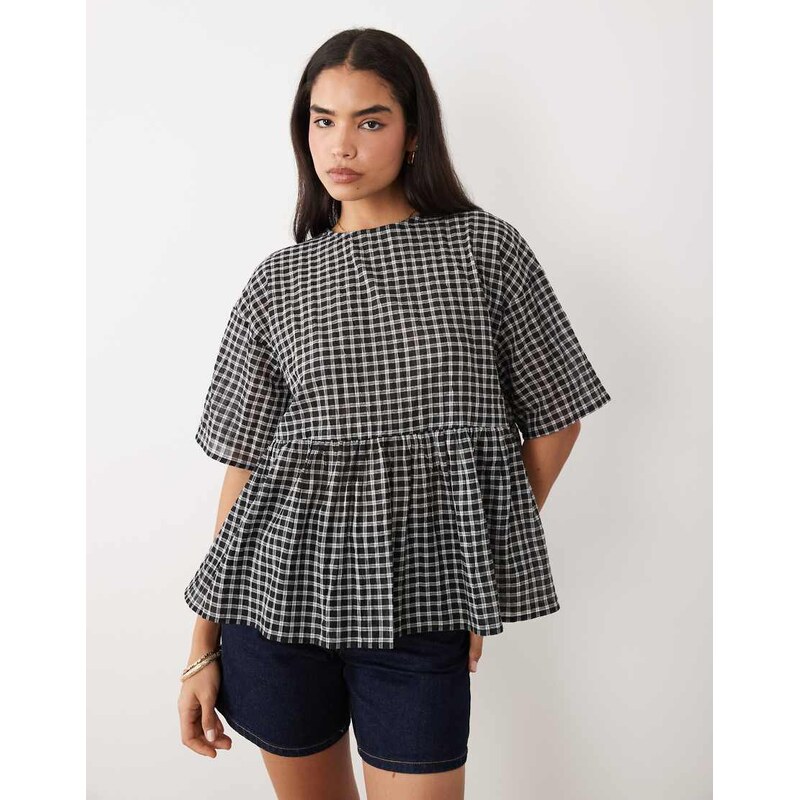 ASOS DESIGN oversized short sleeve peplum co-ord top in check