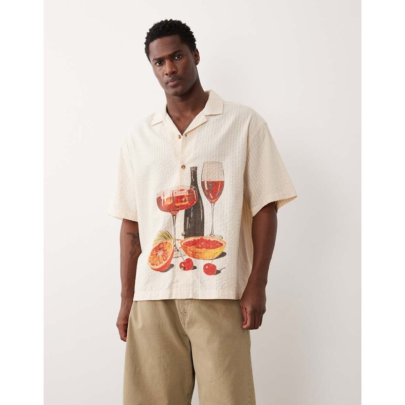 ASOS DESIGN oversized seersucker shirt with placement print