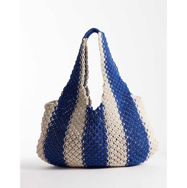 Accessorize nautical stripe macrame shoulder bag in blue and
