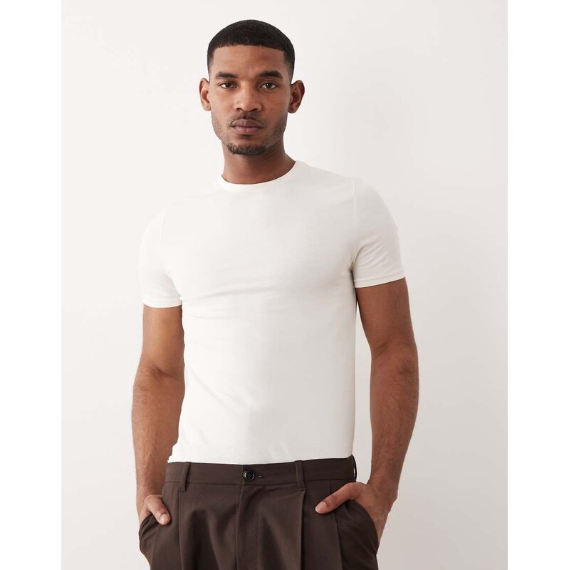 ASOS DESIGN Essentials muscle fit t-shirt in cream-White